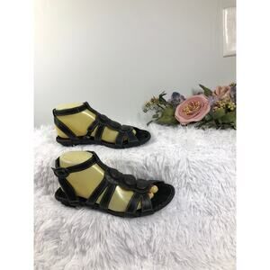 Josef Seibel Rosalie 39 Black Leather Gladiator Sandal Slingback Swirl Medallion